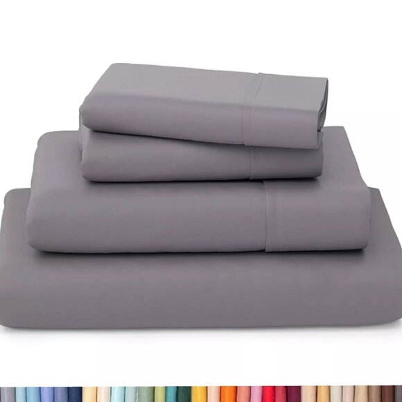 Bed Sheets Set 4 Piece Deep Pocket Full Queen King - Gray - Picture 3 of 3